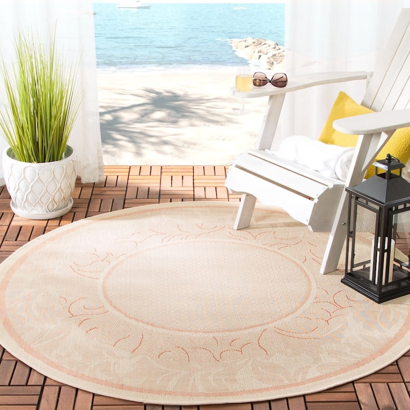 SAFAVIEH Courtyard Irmhilde Indoor/ Outdoor Waterproof Patio Backyard Rug - 6'7" Round - Natural/Terra