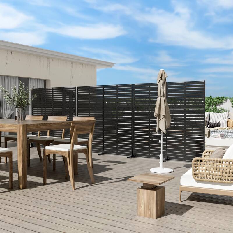 Outdoor Privacy Screen with Stand for Patio Garden Metal Fence Set of 2