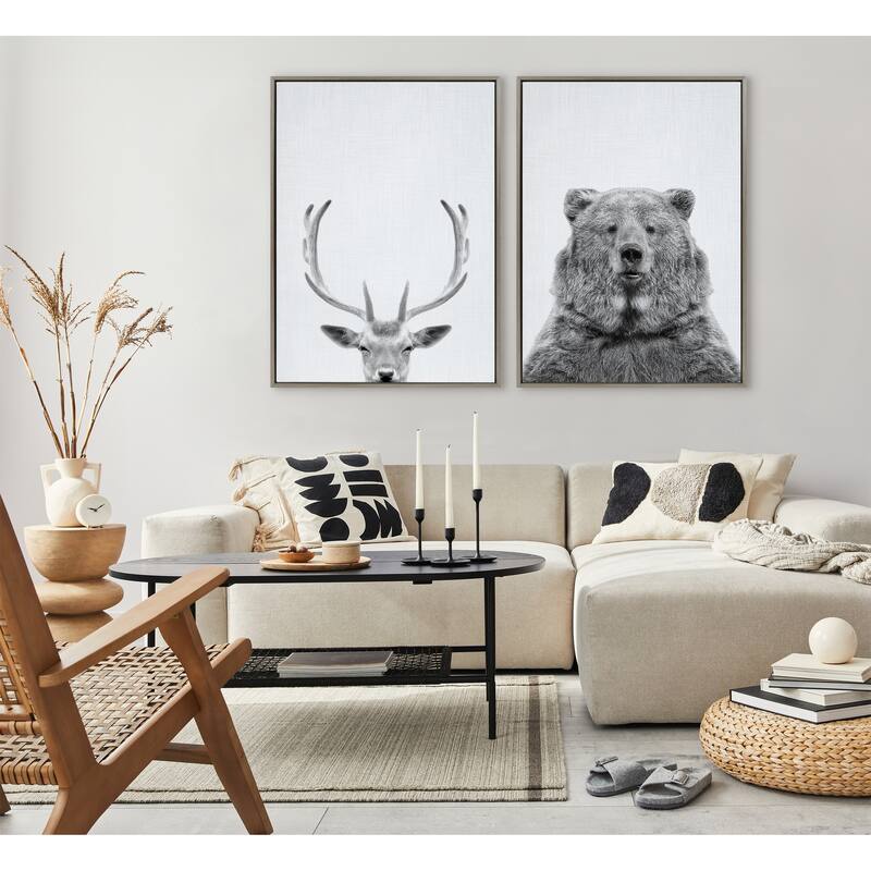 Kate and Laurel Sylvie Deer Portrait Framed Canvas by Simon Te Tai