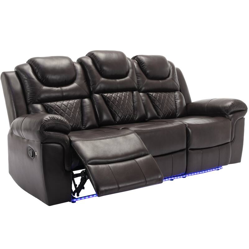 Home Theater Seating Manual Recliner Chair with Center Console and LED Light Strip for Living Room, Black