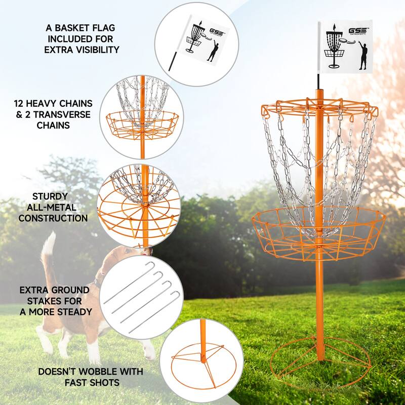 GSE™ Portable 12-Chain Disc Golf Targets Basket, Disc Golf Practice Goal Baskets