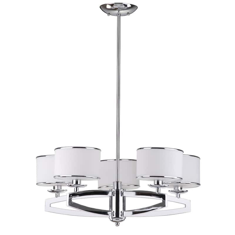 SAFAVIEH Lighting Chanda Adjustable 5-Light Chrome Drum Pendant - 25" W x 25" D x 16.3" H - 25Wx25Dx16H