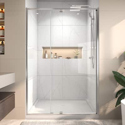 48" Wx71" H Frameless Pivot Shower Door with Clear Tempered Glass, Adjustable Width