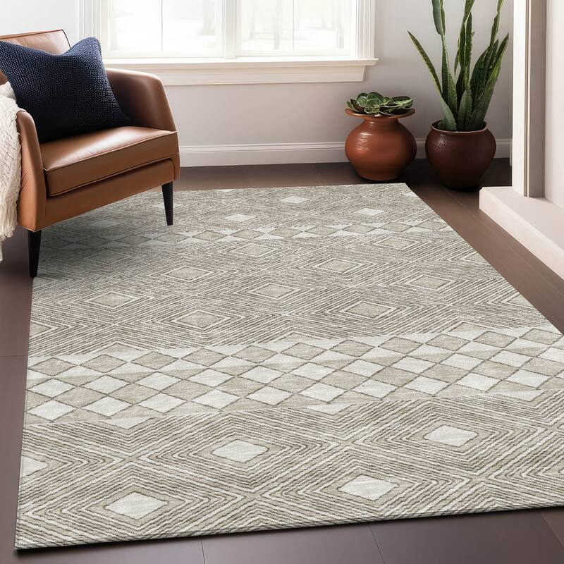Premium Washable Super Soft Geo Prints Mayfield Rug - Taupe - 3' x 5'