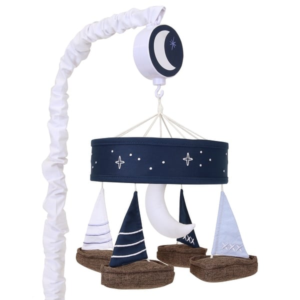 slide 2 of 7, Lambs & Ivy Little Skipper Sailboat & Moon Musical Baby Crib Mobile Soother Toy