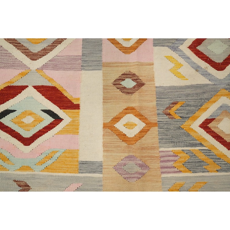 Hand Woven Oriental 100% Wool Carpet Southwestern Tribal Multi-Colored Kilim Area Rug - 8' 10'' X 5' 10''