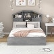 preview thumbnail 2 of 8, Full Size Wood Platform Bed with House-Shaped Storage Headboard and 2-Drawers, Grey—Sturdy Pine Wood Construction