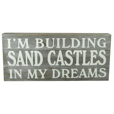 Building Sand Castles in Dreams Slatted Box Sign 15.75 Inches Weathered Finish - Multi