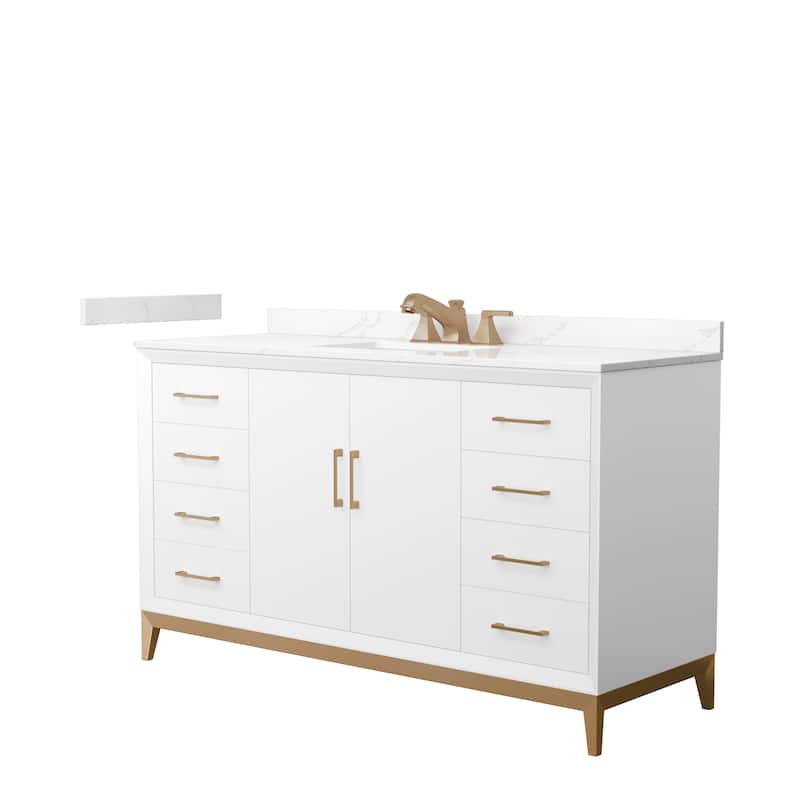 Amici 60-inch Single Vanity, Quartz Top - White, Bronze Trim, Giotto Quartz Top
