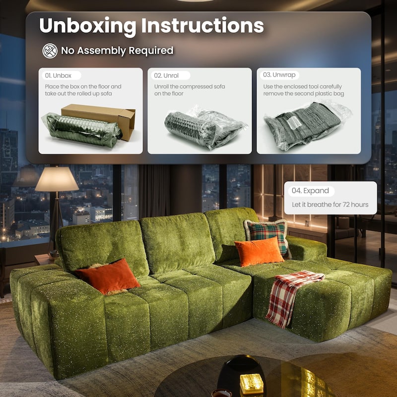 OVIOS Starry Sky Fabric Chaise Lounge Sofa-Green