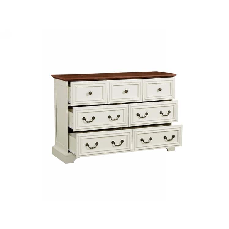 Anmytek Rustic Farmhouse 7-Drawer Dresser - Antique White Vintage Storage Organizer