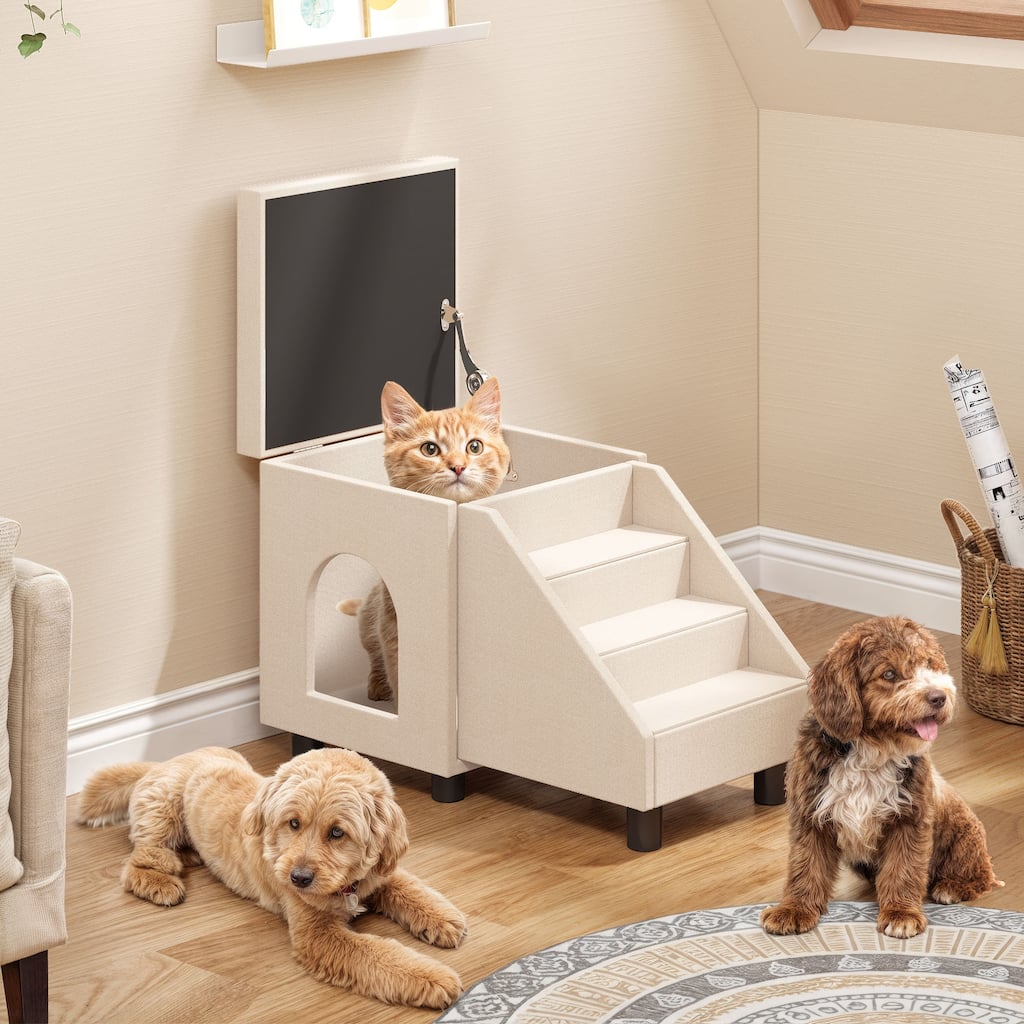 4 Stairs Foldable Pet Stair Pet Steps with Mats