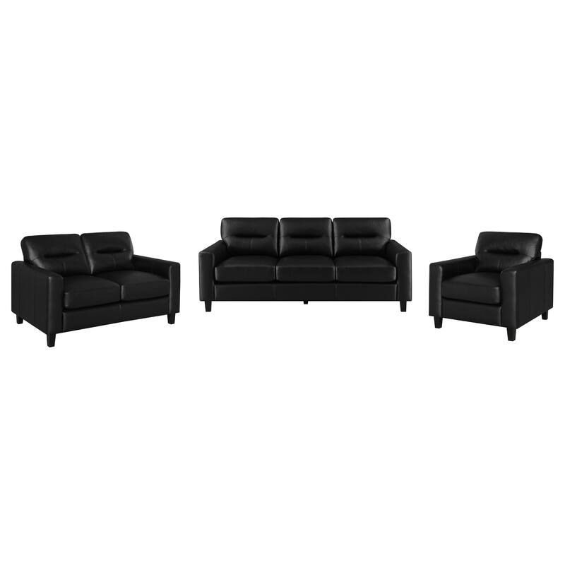 Scotland Faux Leather Upholstered Sofa Set - Black - 3 Piece