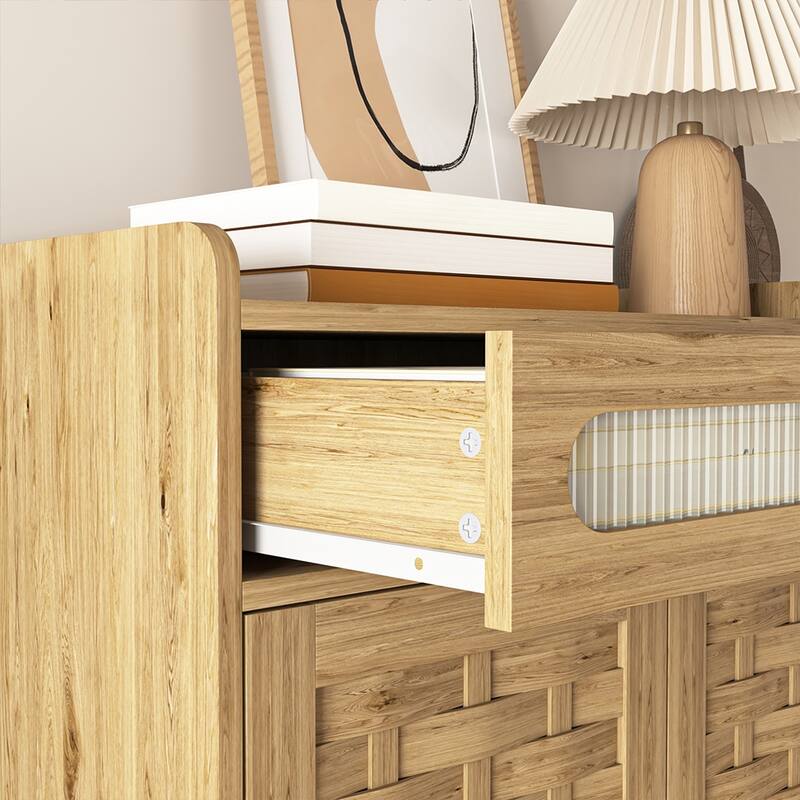 Farmhouse Coffee Bar Cabinet, Buffet Sideboard With Barn Door, Drawer And Adjustable Shelf, Storage Cabinet