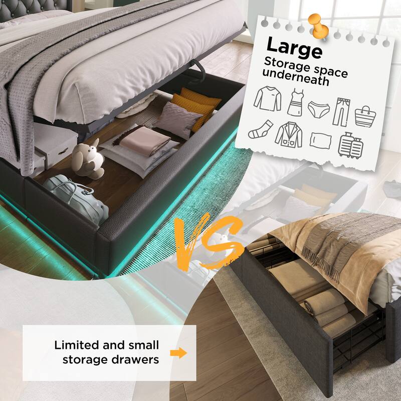 Black Twin Size Upholstered Bed with 360 LED Function & USB Charging