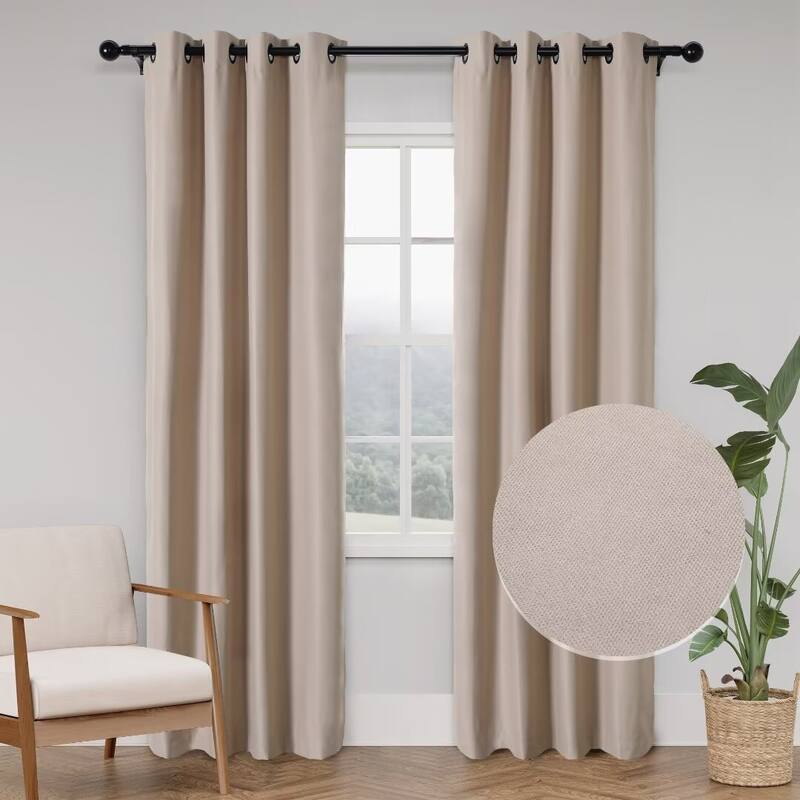 Soft Cotton Feel Twill Polyester 100% Blackout Grommet Pair (2 panels)