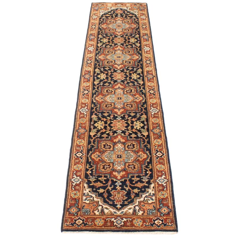 ECARPETGALLERY Hand-knotted Jules Sultane Dark Navy Wool Rug - 2'5 x 11'7