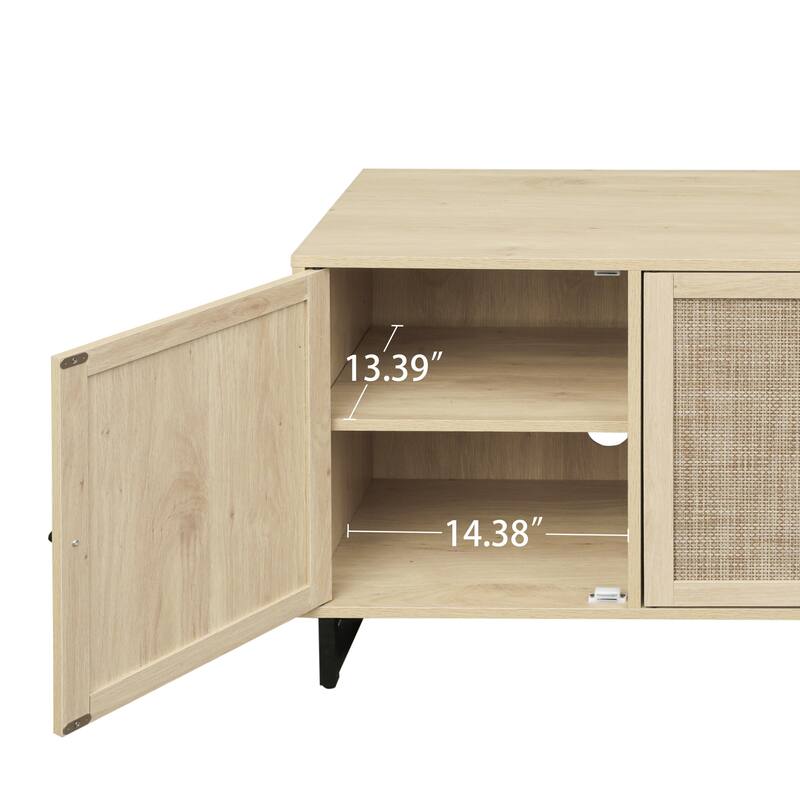 Accent Storage Cabinet With Doors And Shelves, Sideboard Wood Buffet Cabinet, Adjustable Interior Shelves and Cane Doors