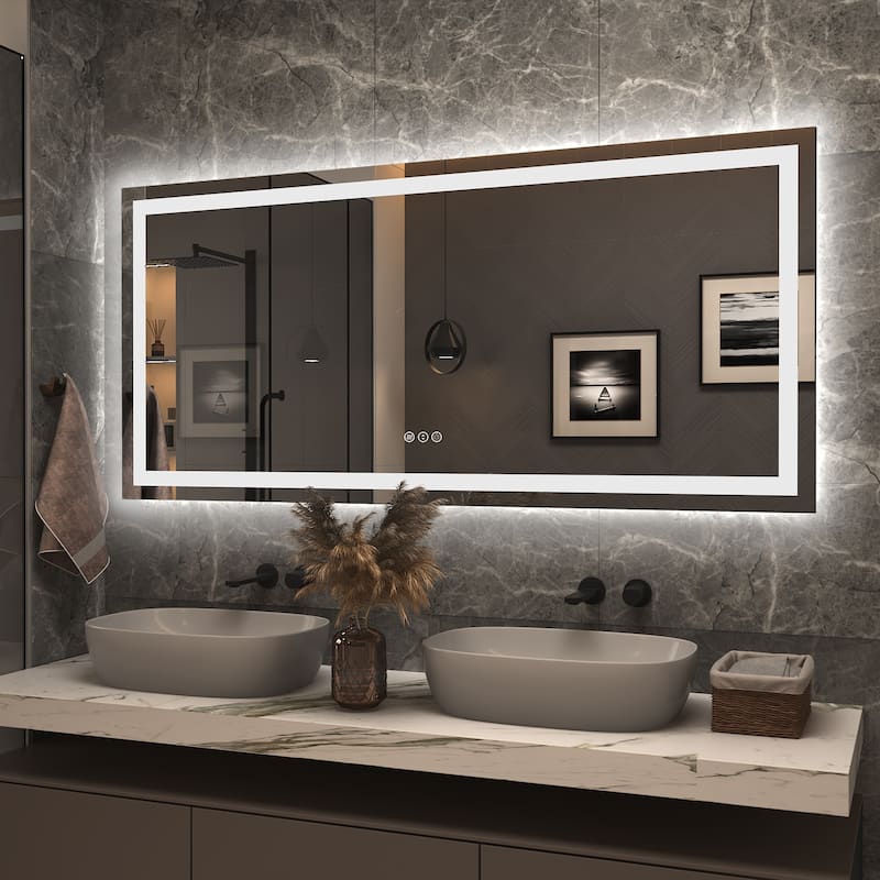 Apmir Front & Back LED Lighted Anti-fog Wall Bathroom Vanity Mirror with Tempered Glass & ETL - 60" x 28"