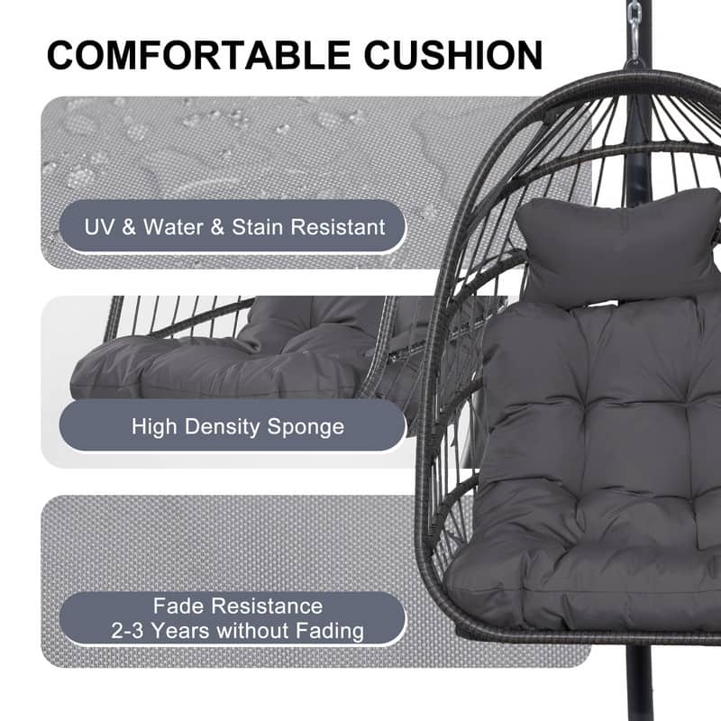 FINCATI Indoor Royal Oversized Hanging Egg Chair with Stand, 350 lbs Outdoor Egg Swing Chair with Stand, Cozy Egg Chair Swing
