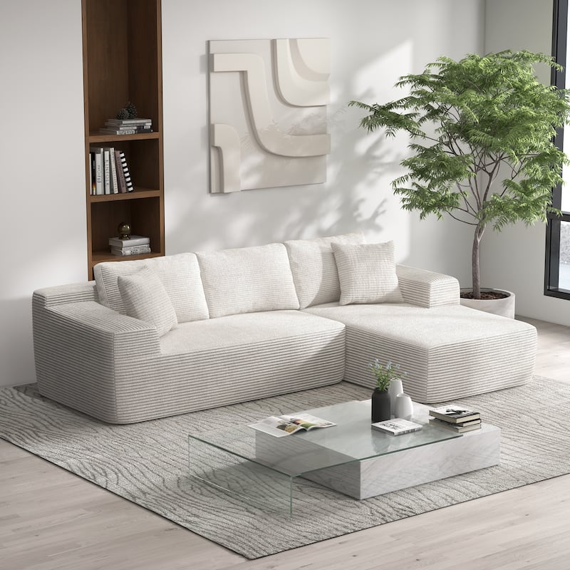 Corduroy L-Shaped Sofa Modular Movable Applicable Living Room Furniture Sets - White