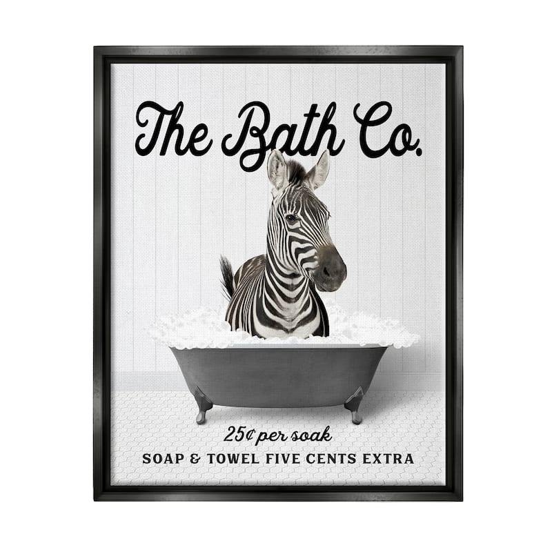 Stupell Zebra in Vintage Tub Framed Floater Canvas Wall Art Design by Lettered and Lined - 17 x 21 - Black