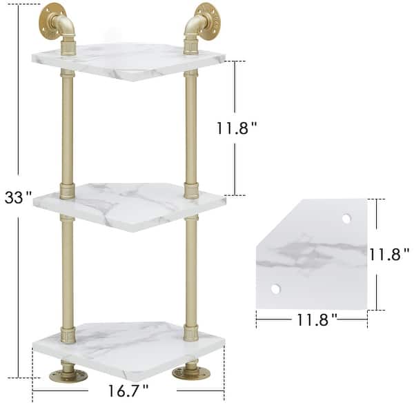 dimension image slide 0 of 3, ivinta Corner Bookshelf with Storage, Wall Mount Pipe Open Shelves for Corner