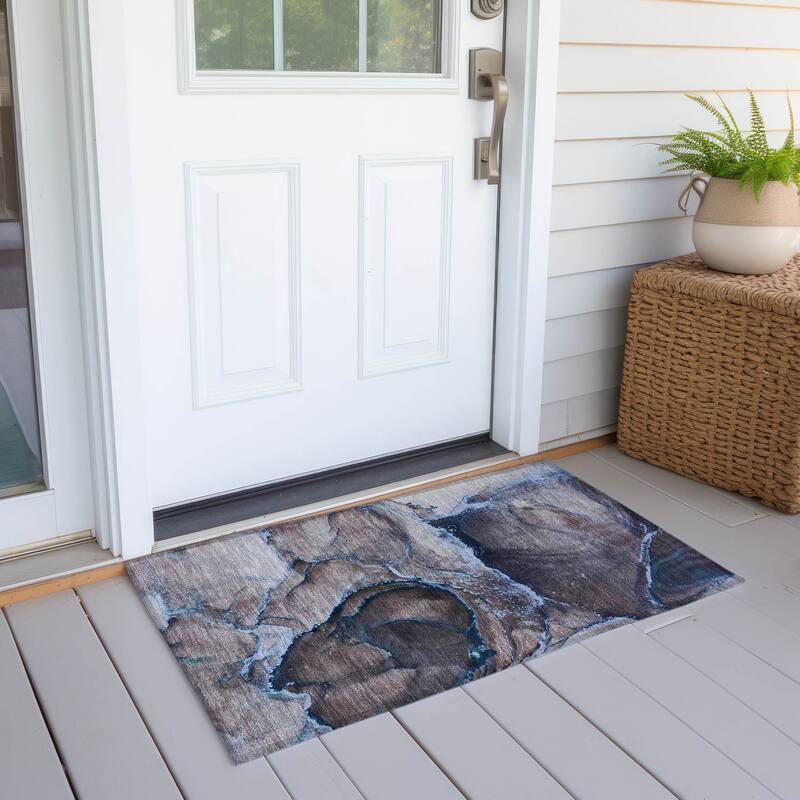 Machine Washable Indoor/ Outdoor Abstract Chantille Rug