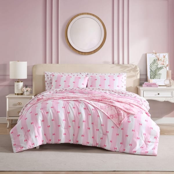 Betsey Johnson Bow Stripe Pink Bonus Bed Set