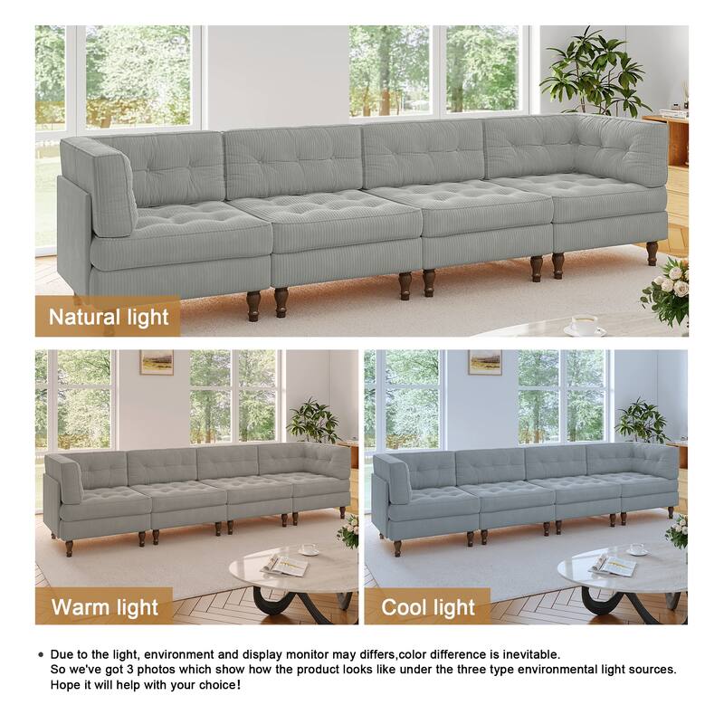 UIXE 4-Piece Corduroy Upholstered Modular Sectional Sofa for Living Room