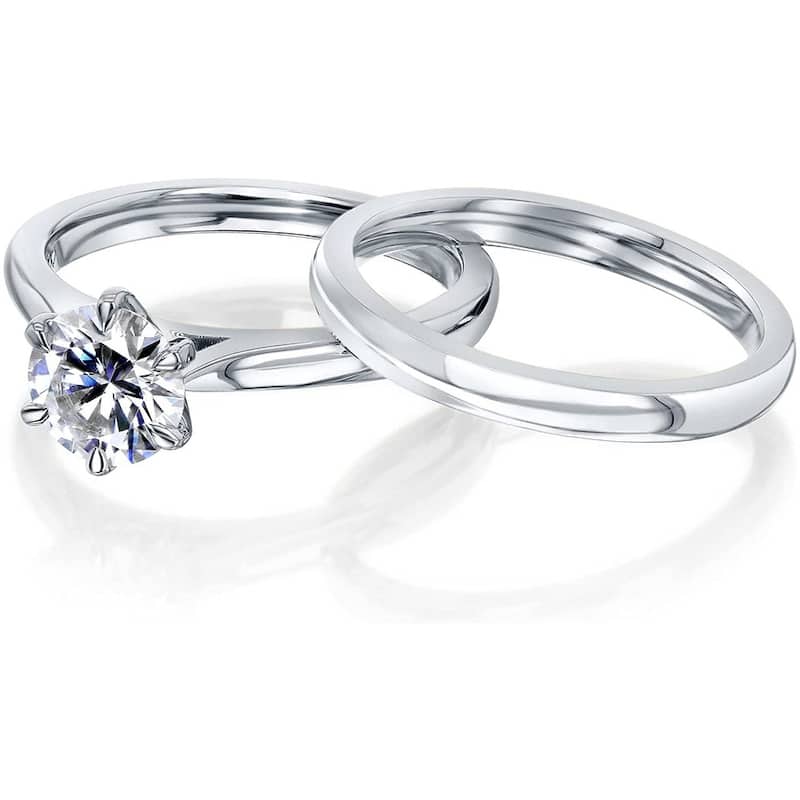 Annello by Kobelli 14k Gold Forever One Moissanite 6-Prong Solitaire Bridal Set (DEF/VS)