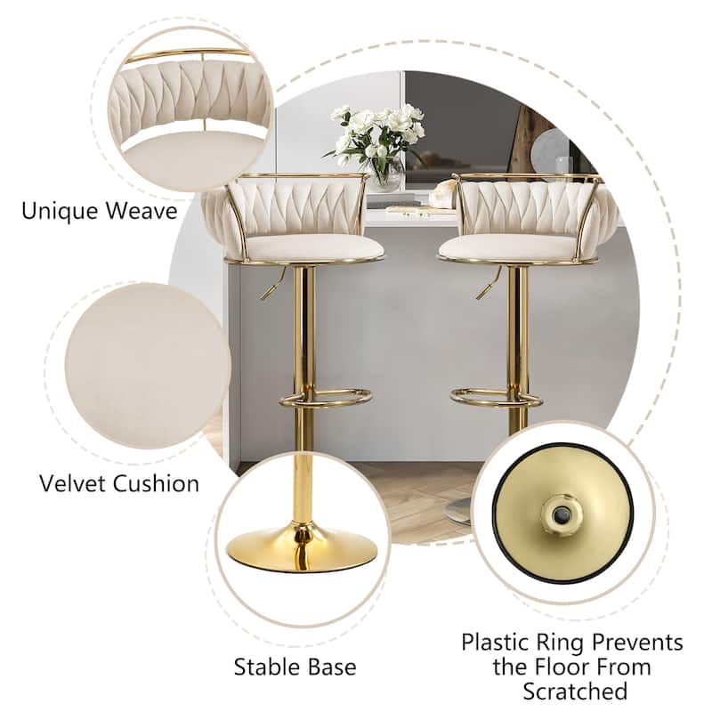 Modern Velvet 26" Adjustable Swivel Bar Stools (Set of 4)