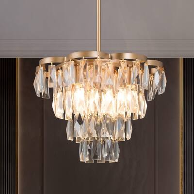 Modern 4-tier Gold Crystal 3-light Glam Chandelier for Living/ Dining Room - D15.4" x H16"