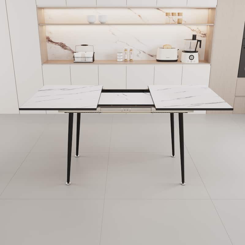 Modern Minimalist Dining Table with Extendable Marble Patterned Matte Legs for Kitchen Living Room or Gatherings​