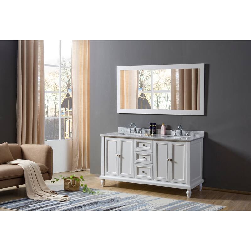 Classic 60 in. Vanity in White with White Carrara Marble Top and 1 large mirror