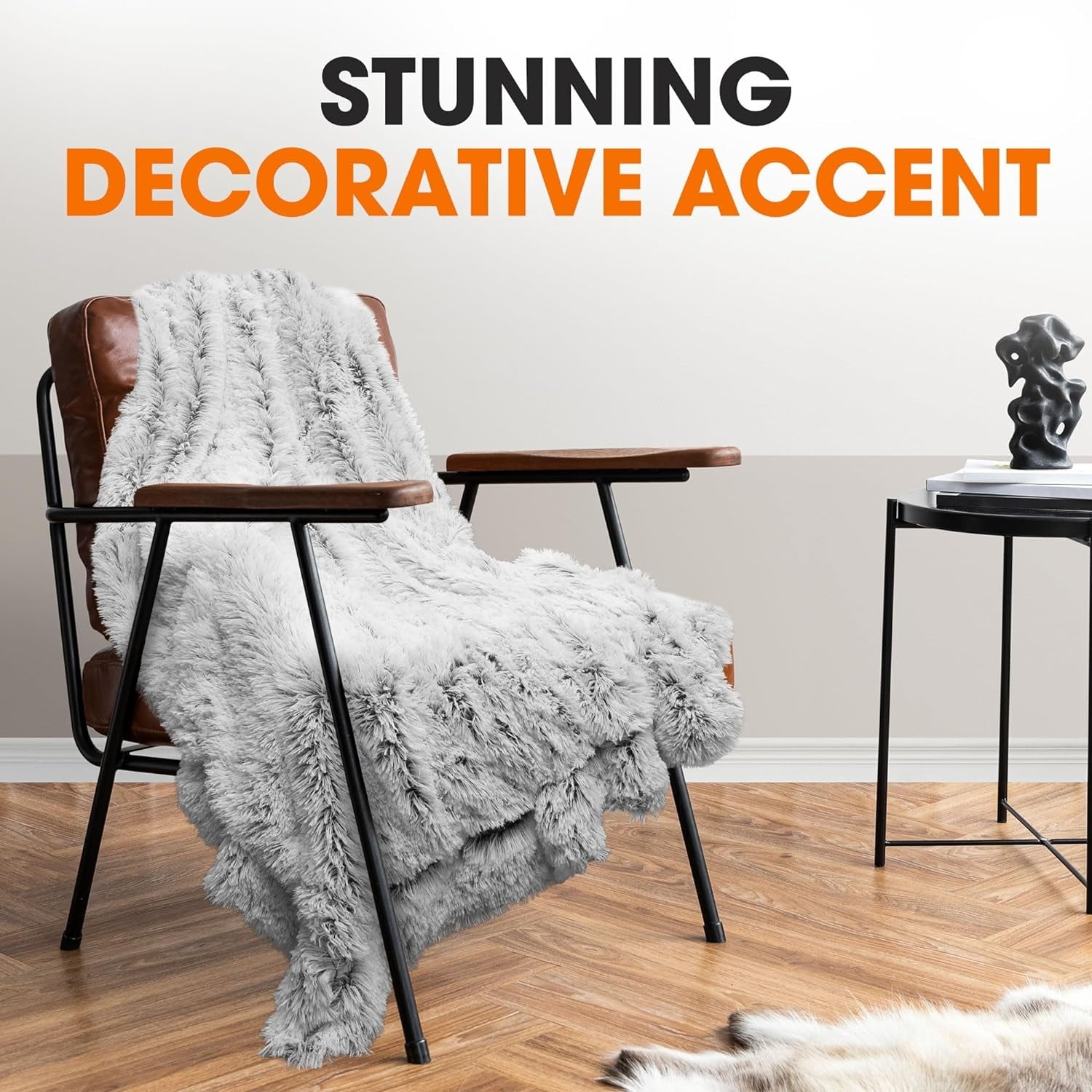 Cheer Collection Reversible Faux Fur Accent Throw Blanket-image