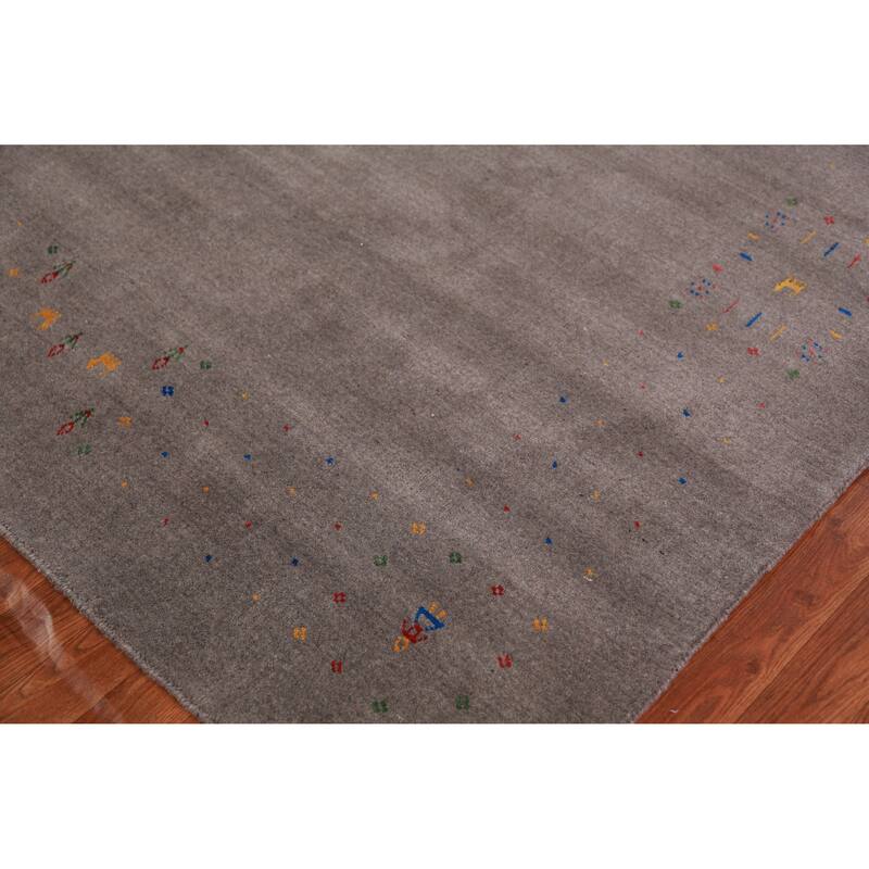 Tribal Gabbeh Indian Area Rug Handmade Grey Wool Carpet - 7'11" x 9'11"