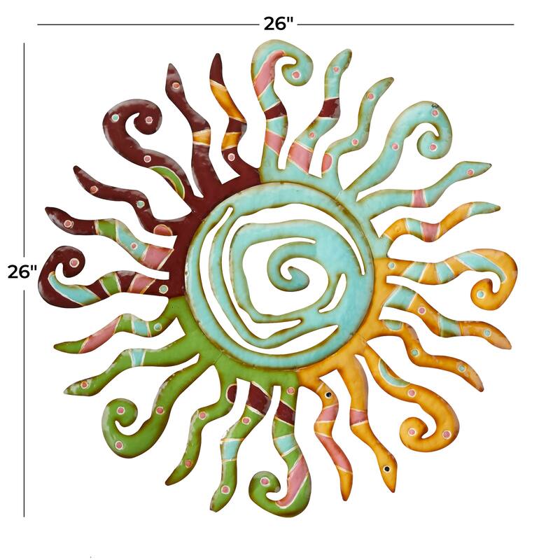 Multi Colored Metal Indoor Outdoor Sun Home Wall Decor with Abstract Patterns