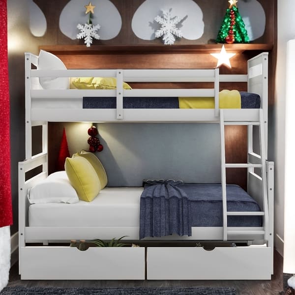 slide 2 of 12, Twin over Full Bunk Bed with Ladder and Two Drawers, White White