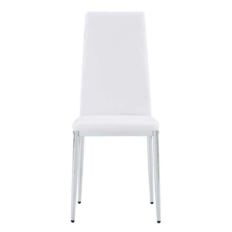 Modern White PU Dining Chairs Set of 4 - Diamond Quilted High Back Design with Silver Chrome Metal Legs