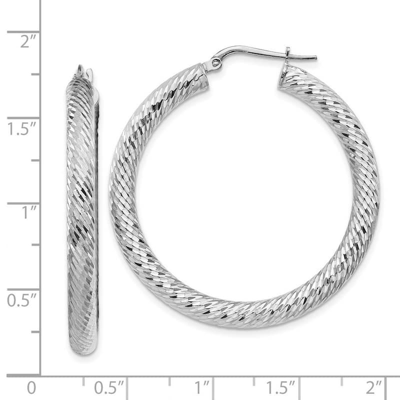 Curata 14k 4x30 White Gold Sparkle Cut Round Hoop Earrings - 41.25x39.75mm Wide 4mm Thick