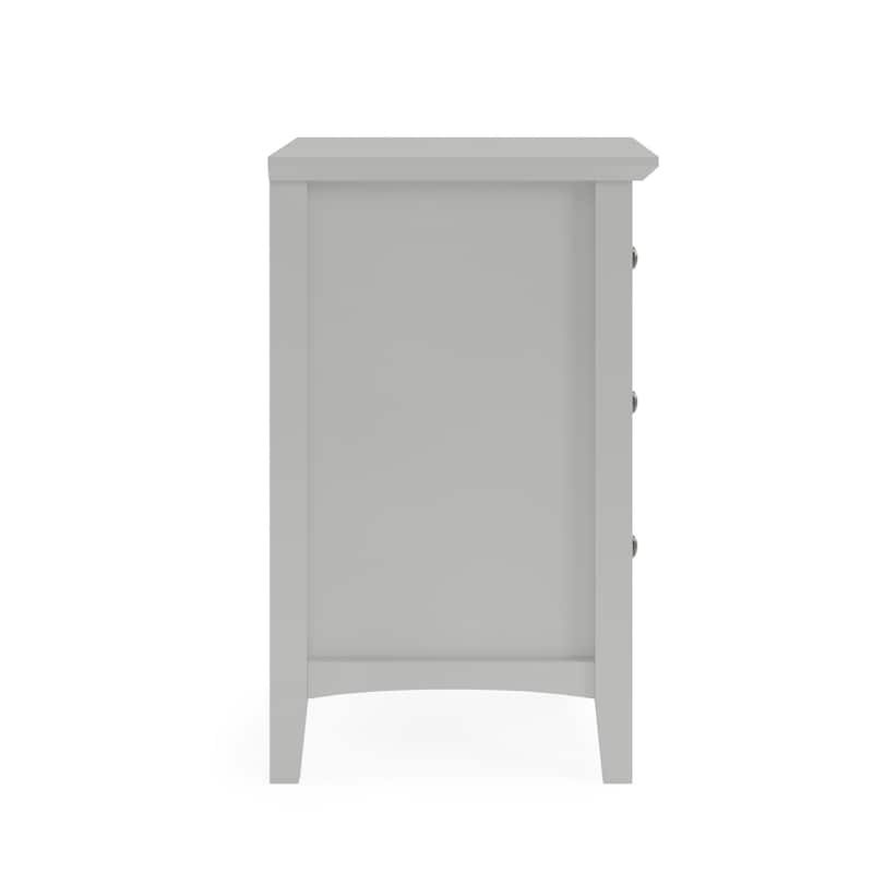 Fritz 30 Inch Bedside Nightstand, 3 Drawers, Black Round Handles, Gray Wood