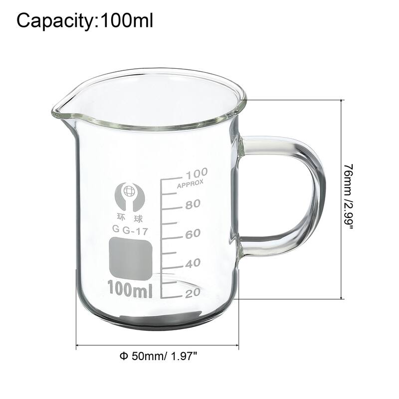 100ml Glass Beaker with Handle, 3.3 Borosilicate Graduated Lab Measuring Cups - Clear