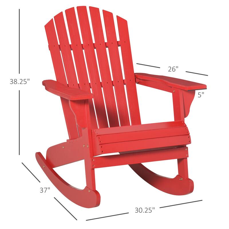 Outsunny Wooden Adirondack Rocking Chair with Slatted Wooden Design, Fanned Back, & Classic Rustic Style, Teak