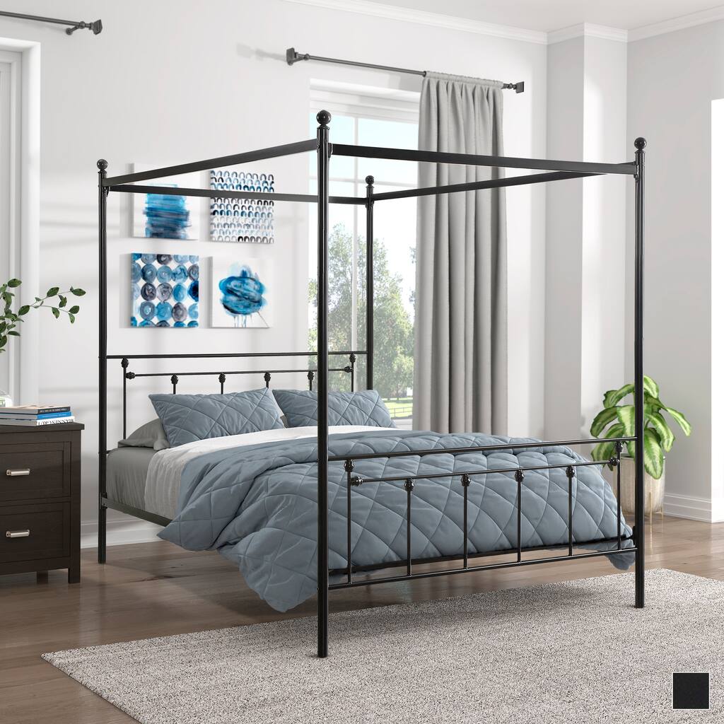 Marnie Vertical-Slat Canopy Metal Bed