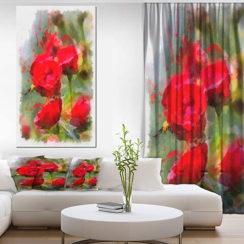 Designart "Red Roses on Green Watercolor" Flower Artwork on Canvas