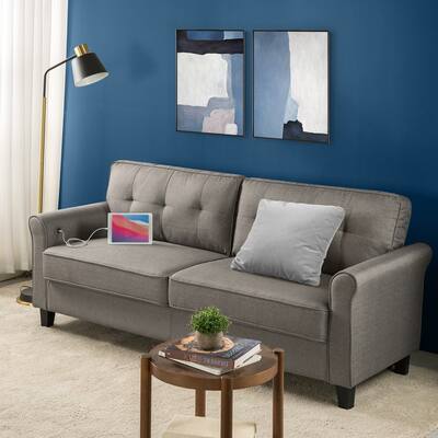 Priage by ZINUS Grey Upholstered Traditional Sofa with USB Ports