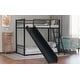 preview thumbnail 11 of 15, Twin over Twin Metal Bunk Bed with Inclined Ladder, Slide, Railings and Head&Footboards, White