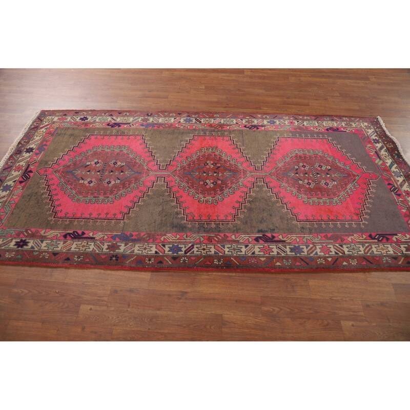 Pink Ardebil Persian Vintage Area Rug Hand-Knotted Wool Carpet - 3'11" x 7'7"