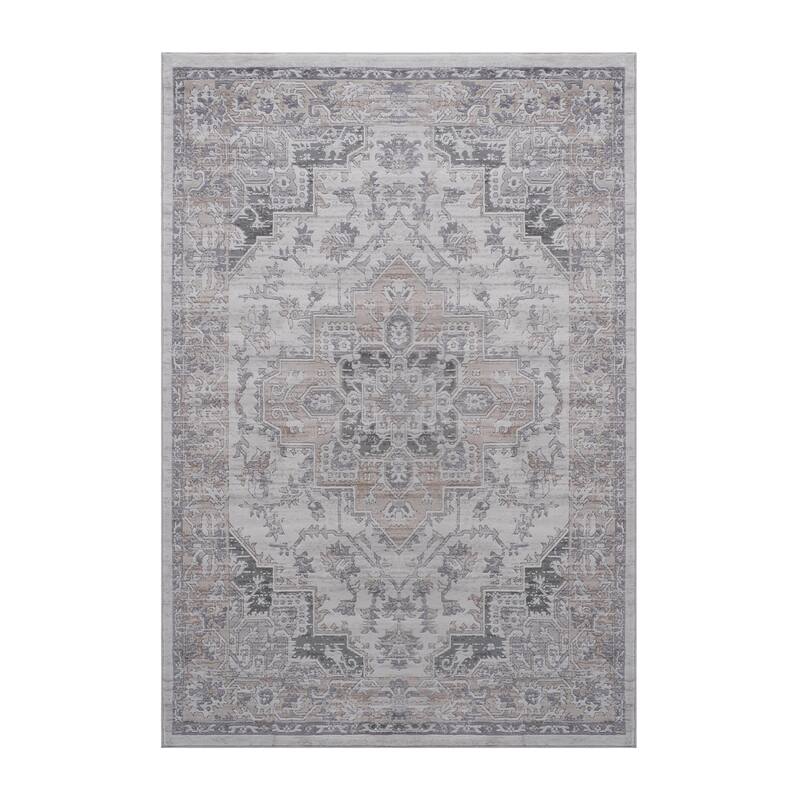 LOOM & LUXE Collection Ivory/Beige/Oriental Non-Shedding Area Rug - 93" D x 79" W x 0.35" H